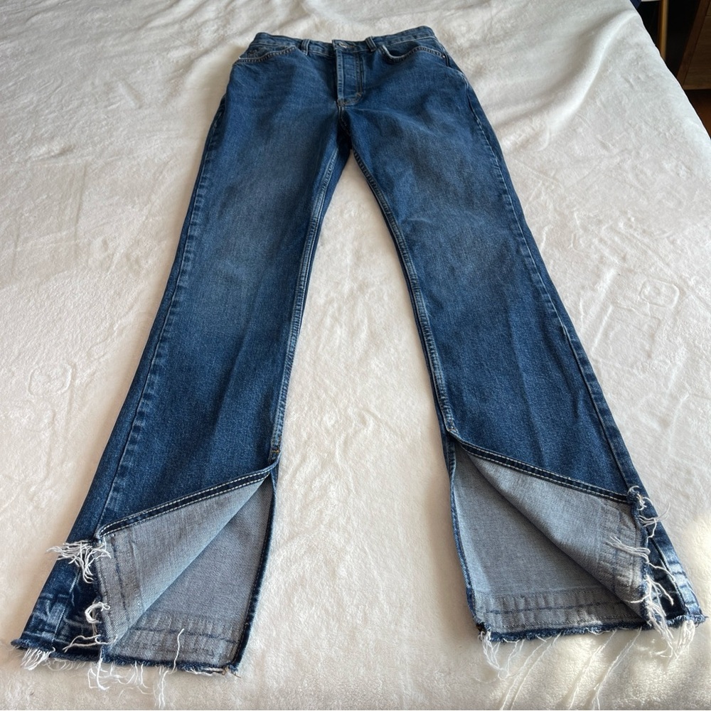 We The Free inner slit straight leg jeans raw hem
